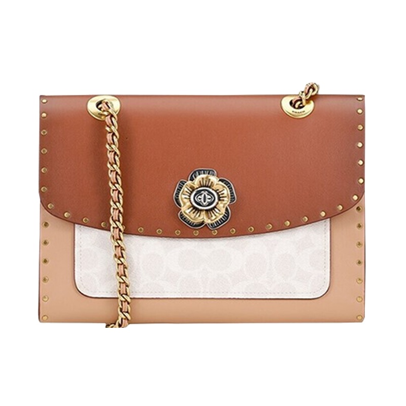 蔻驰（COACH）奢侈品专柜款女士单肩包PARKER系列山茶花链条包单肩斜挎包967 B4R7F