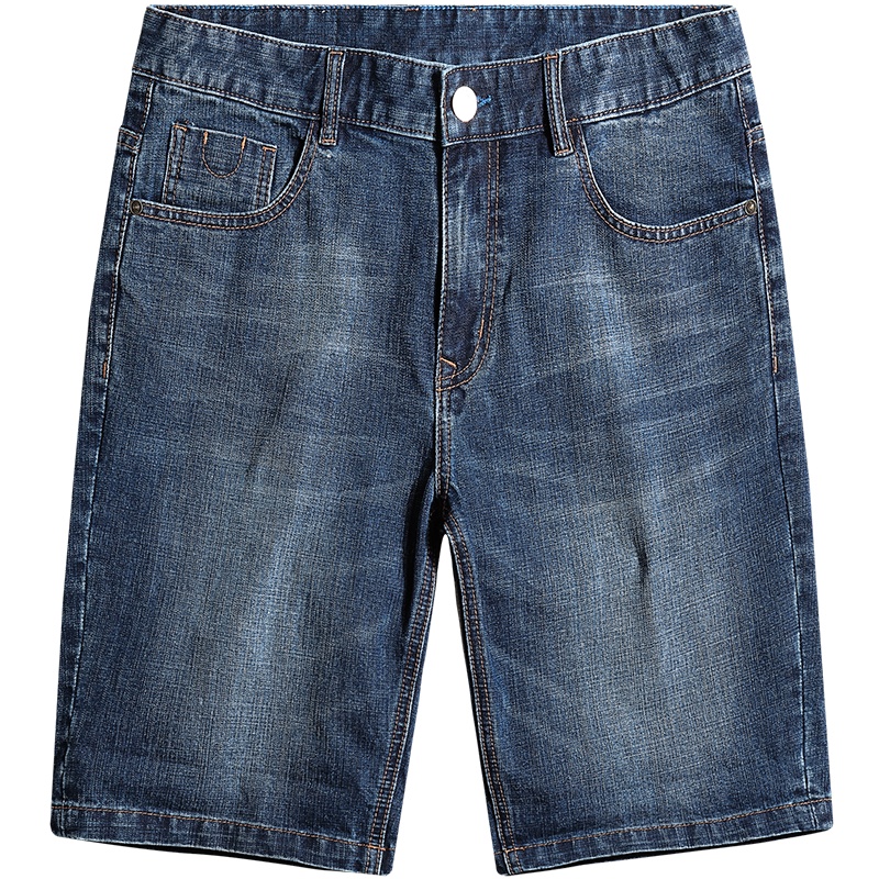 与狼共舞牛仔短裤男夏季新款直筒修身韩版蓝色牛仔短裤子男装