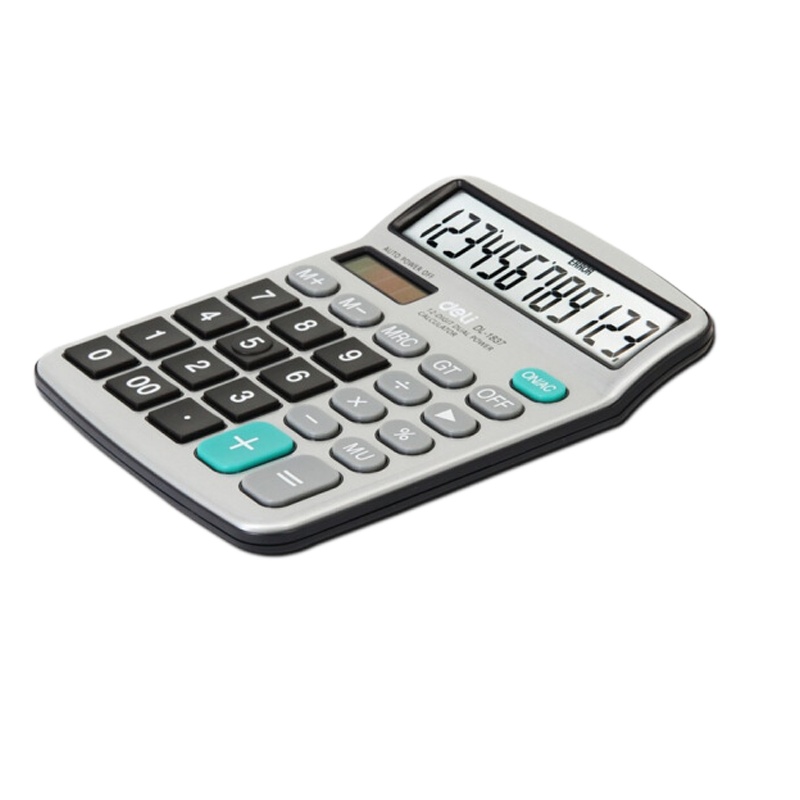 得力 双电源 金属面板 桌面计算器 12位宽屏桌面计算机 银 1837