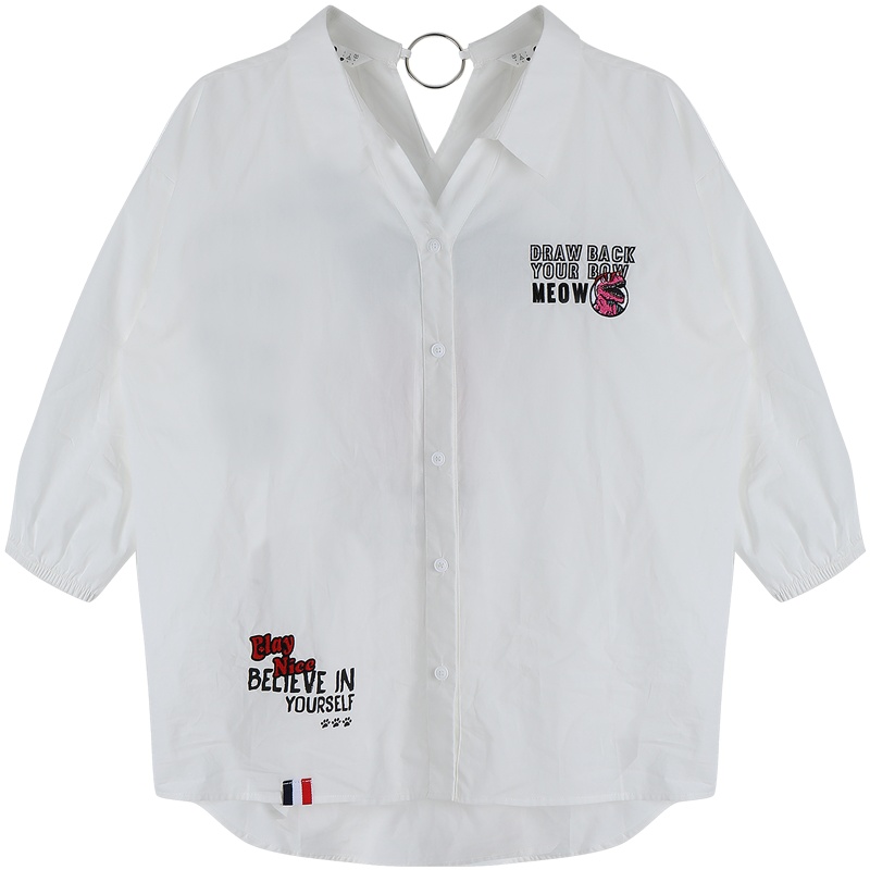 a02商场同款洋气心机V领卡通印花宽松衬衫女D1U2C0651BL