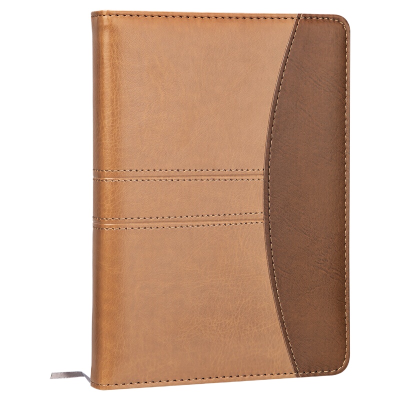 得力(deli)25K160张加厚复古棕咖拼接皮面本 会议记事本笔记本子文具办公用品 棕色 7921