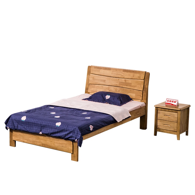 [红心家居]现代简约中式双人床家具卧室实木床1.5米床