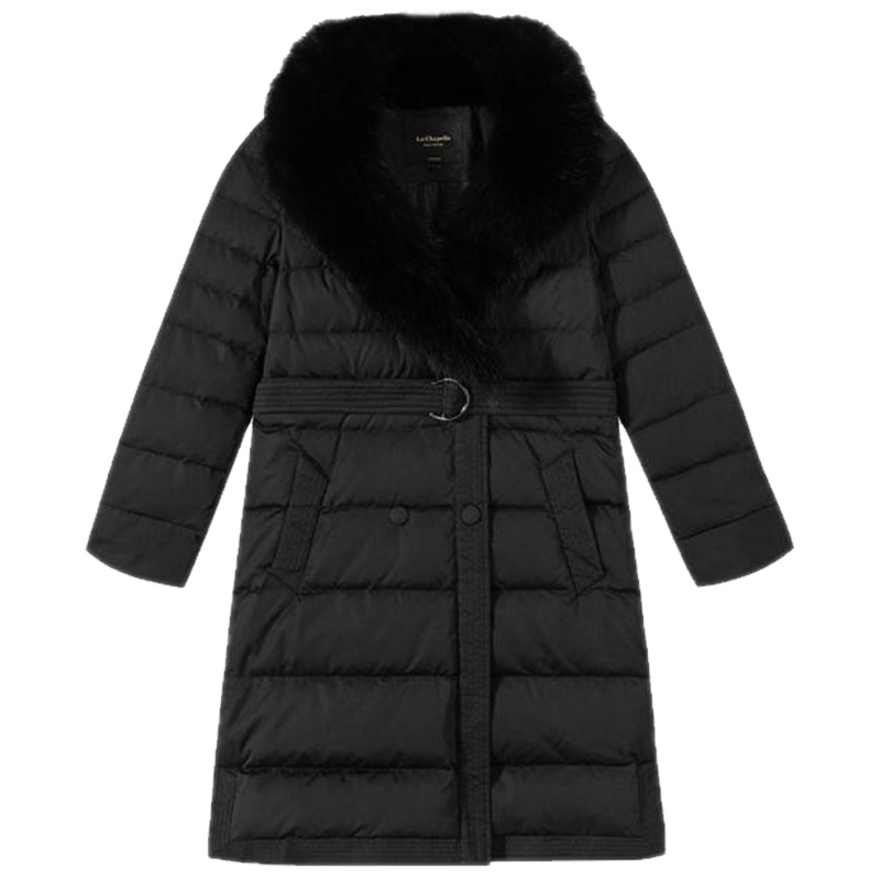 拉夏贝尔大毛领派克服女士2018冬季新款修身外套中长欧货羽绒服