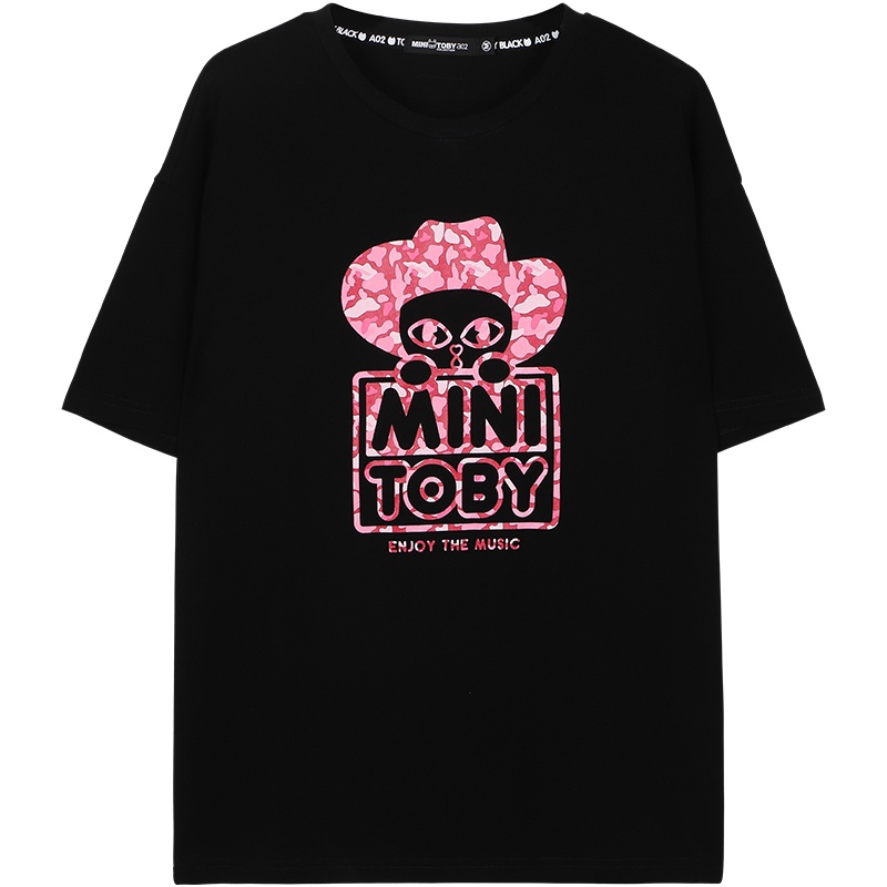 a02新款2020潮流小黑卡通字母印花宽松短袖T恤女DTV2D0551KT