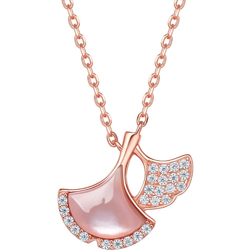 周大生S925银镶锆贝壳银杏套链