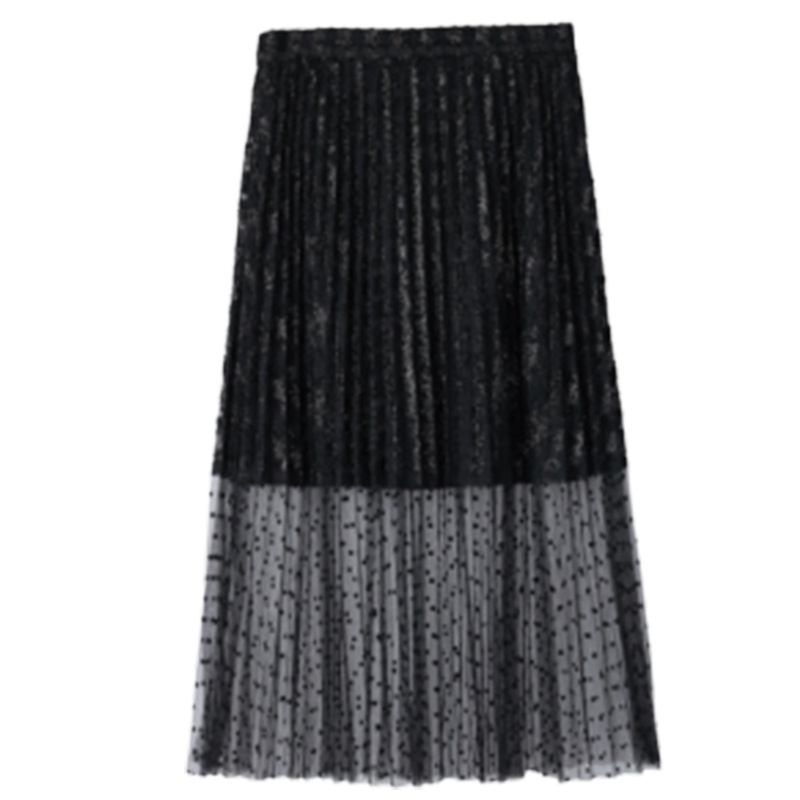 【专柜同款】拉贝缇黑色半身裙女2019新款秋冬季高腰网纱裙半身长裙a字短裙子60009371