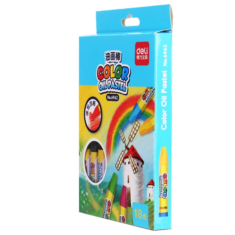 得力画笔小学生美术绘画涂色油画棒18色幼儿园安全水溶性可洗画画蜡笔油画笔彩绘棒无毒可水洗6962