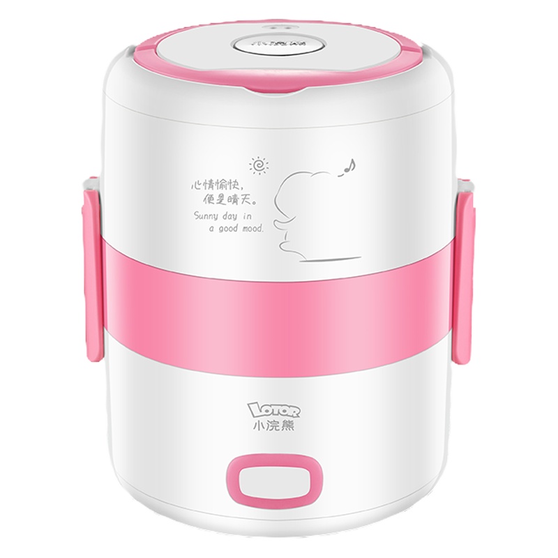 小浣熊HM-2018-F+CJ粉色餐具款 小浣熊电热饭盒保温可插电自动加热蒸煮热饭神器煮饭带锅煲上班族