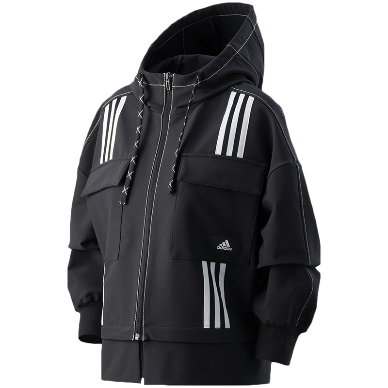 阿迪达斯女服外套加绒保暖连帽夹克休闲运动服GP0628