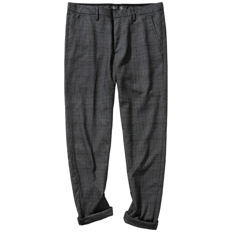 千纸鹤男装修身长裤2019秋季男士时尚商务休闲格子男裤70216