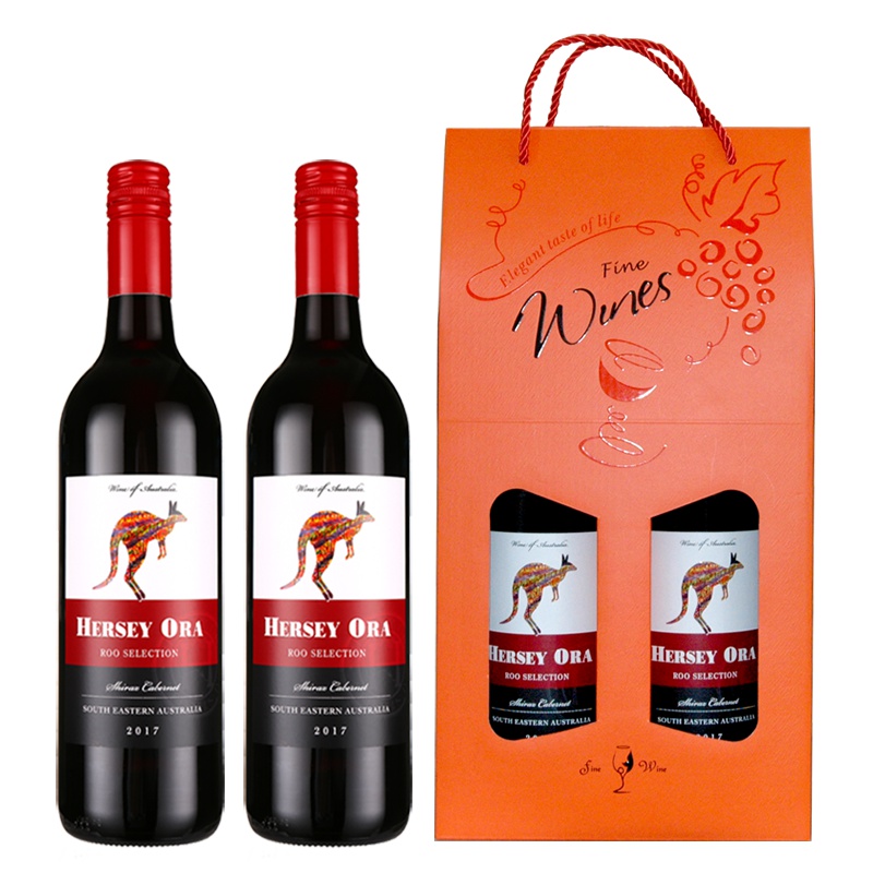 澳大利亚原瓶进口赫西奥拉(Hersey ora)红酒缤纷袋鼠赤霞珠西拉设拉子干红葡萄酒750ml*2礼盒*4盒整箱装