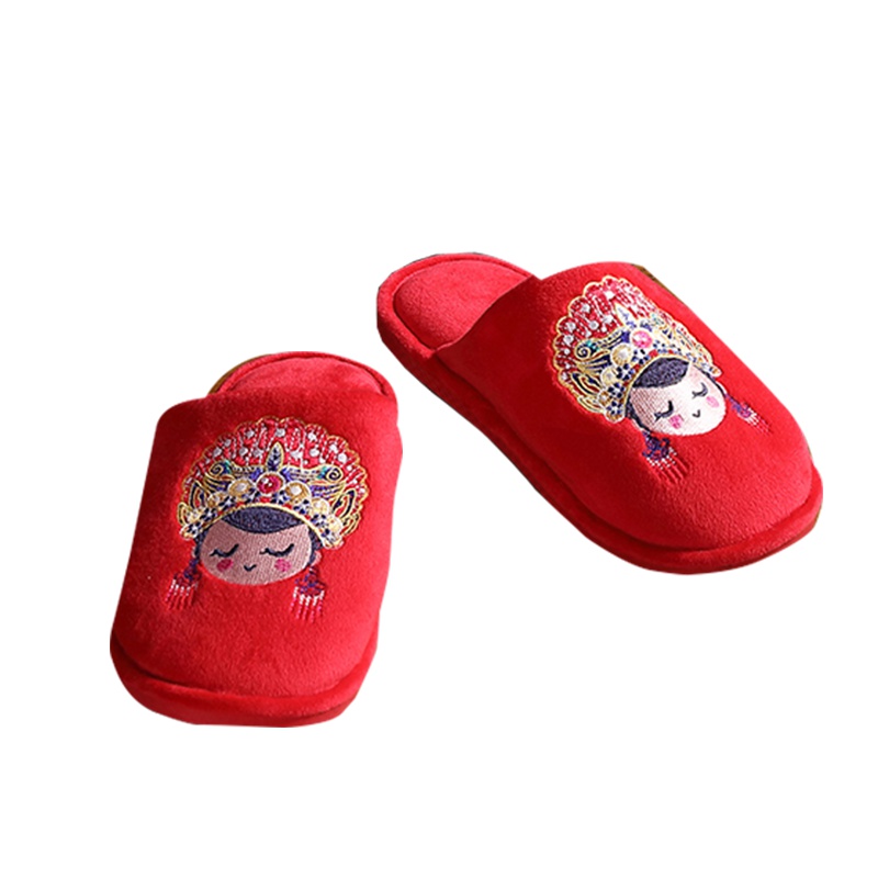 梦洁家纺美颂 情侣拖鞋绣花婚庆拖鞋结婚男女拖鞋室内家居鞋布鞋