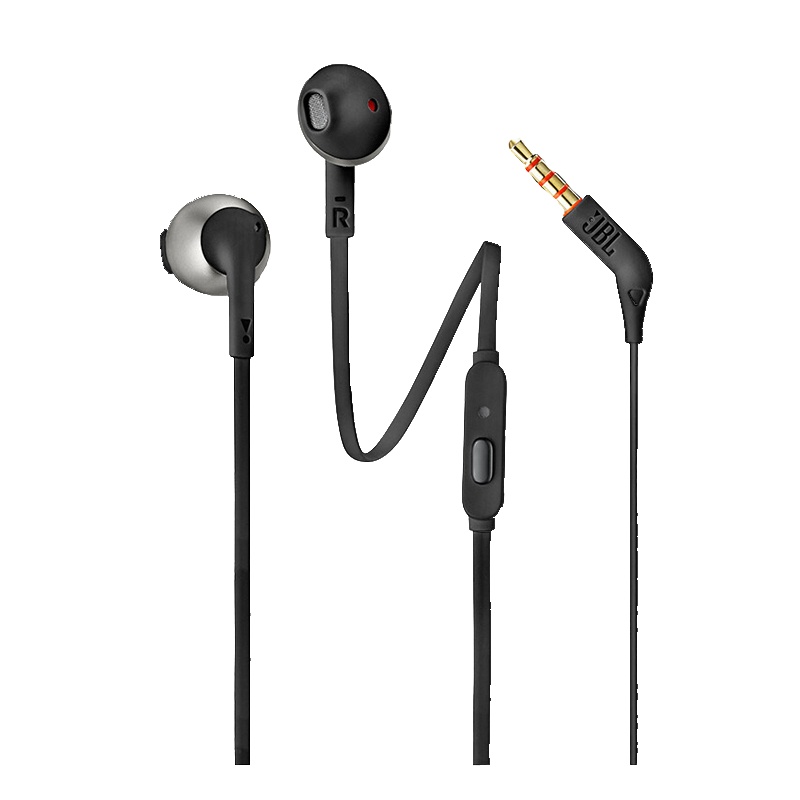 JBL T205 半入耳式耳机手机线控耳塞带麦运动双耳低音立体声耳机 香槟金