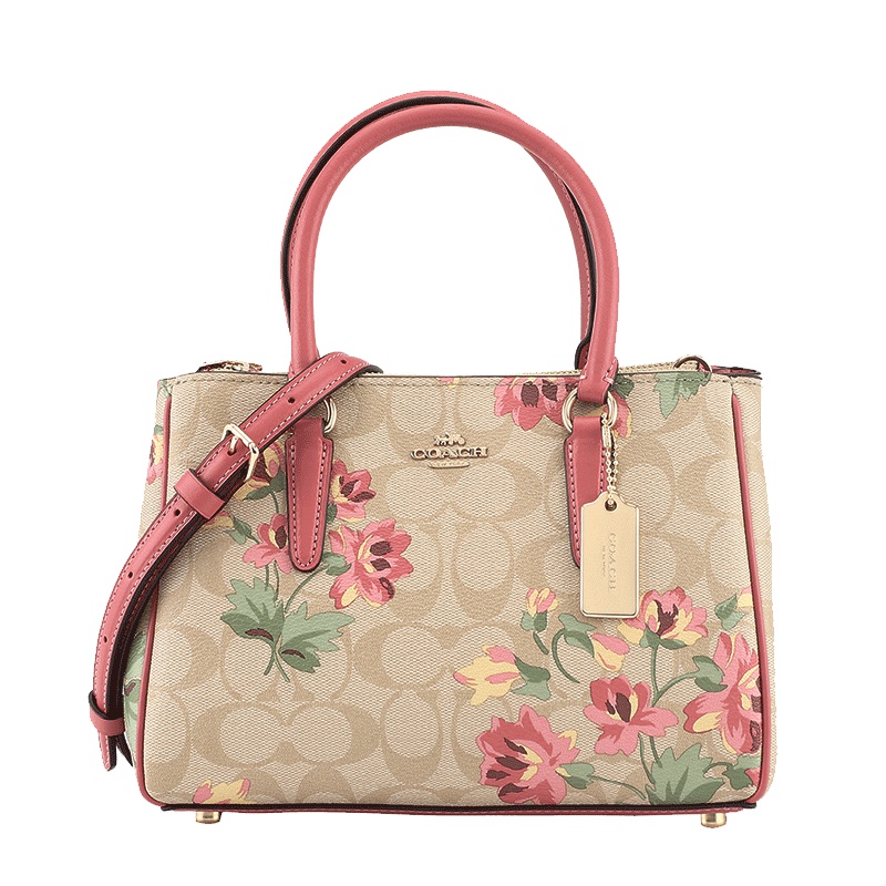 COACH 蔻驰 奢侈品 【底部金属件轻微磨损】女士卡其印花人造革手提单肩斜挎包