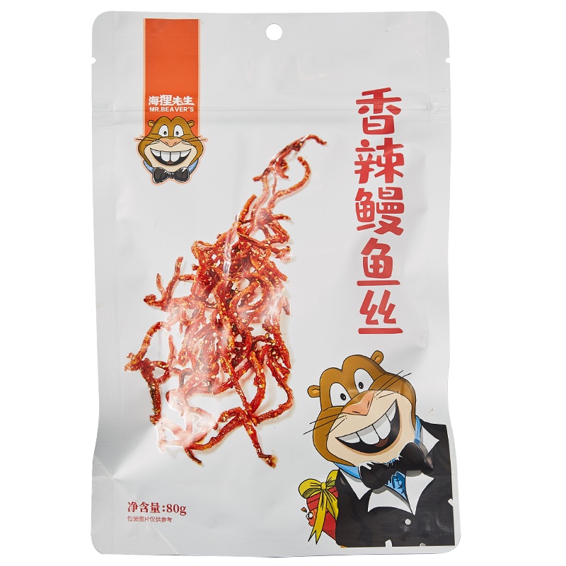 海狸先生香辣鳗鱼丝1袋80g蜜汁鳗鱼条海鲜小鱼干仔零食小吃辣条 1袋装(休闲零食)