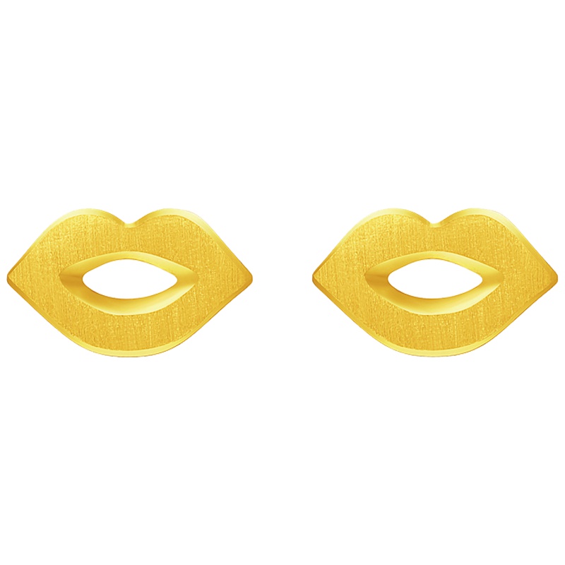 「新品」周大福珠宝首饰唇形足金黄金耳钉计价（工费48元）F209555