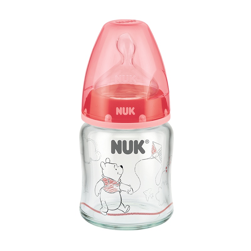 NUK宽口径奶瓶NUK迪士尼玻璃奶瓶120ml带初生型硅胶中圆孔奶嘴(颜色随机)