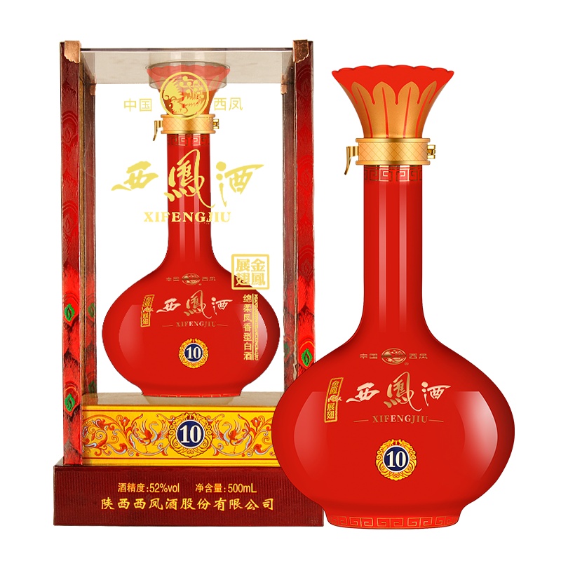 西凤酒金凤展翅10年T10绵柔凤香型白酒52度单瓶500ml红瓶送礼佳品