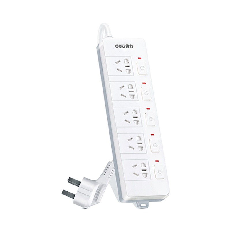 得力(deli)3998新国标防触电5位组合孔3米 大孔距分控开关插座/插排/插线板/接线板/排插/拖线板 白色