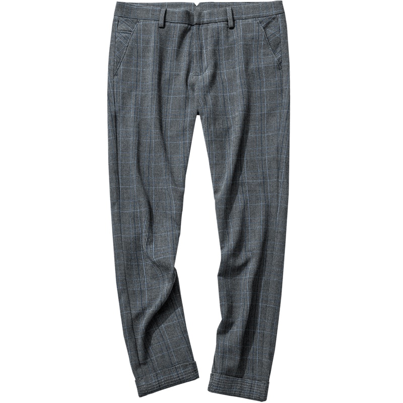 千纸鹤男士休闲裤2019秋冬款韩版潮流格子商务直筒弹力西裤70218