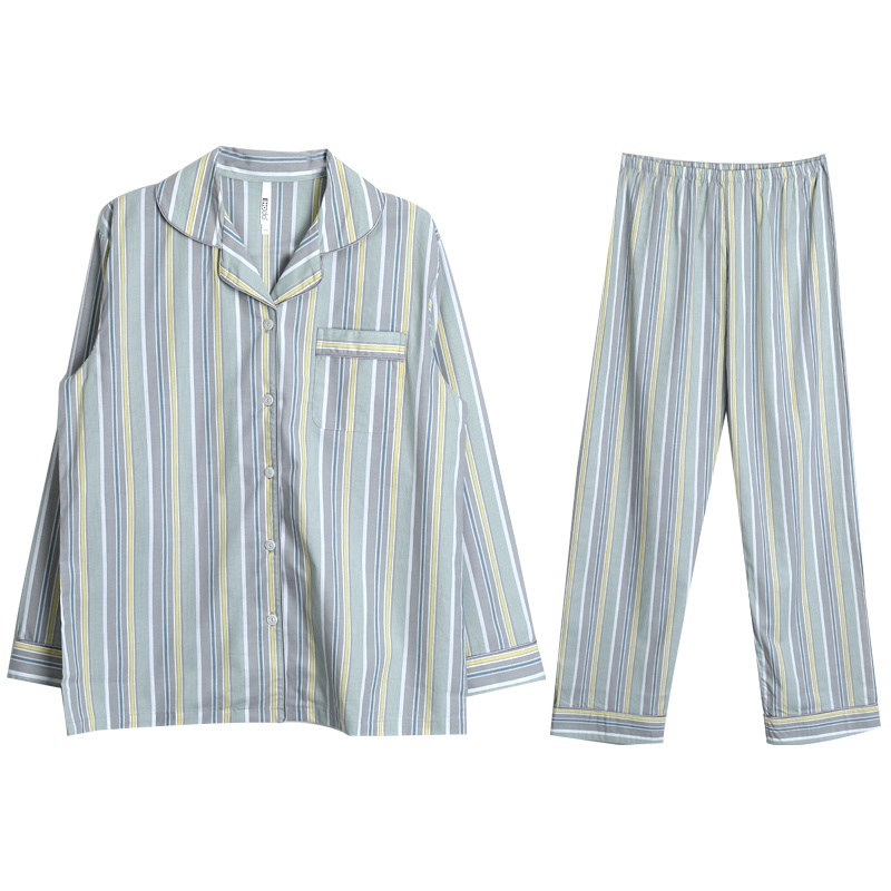 红豆居家21年春季新款女士全棉睡衣女式撞色条纹小清新休闲时尚长袖家居服套装可外穿