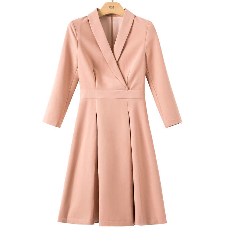 晚白2021春季新品简约纯色修身显瘦百搭高腰A字西装裙连衣裙女