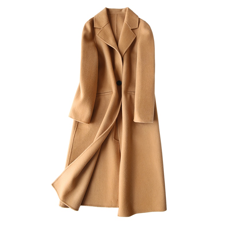 高梵(GOLDFARM)秋冬韩版长款过膝女士毛呢外套潮宽松双面呢羊毛大衣女