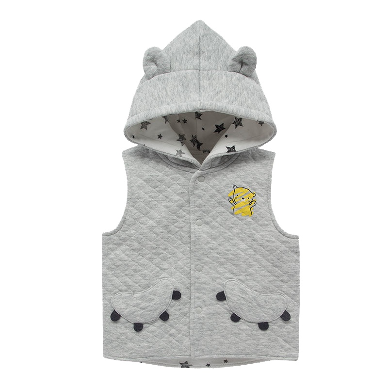 爬爬酷童装秋装2019新款女童宝宝夹丝无袖连帽保暖背心时尚外穿潮麻灰系列