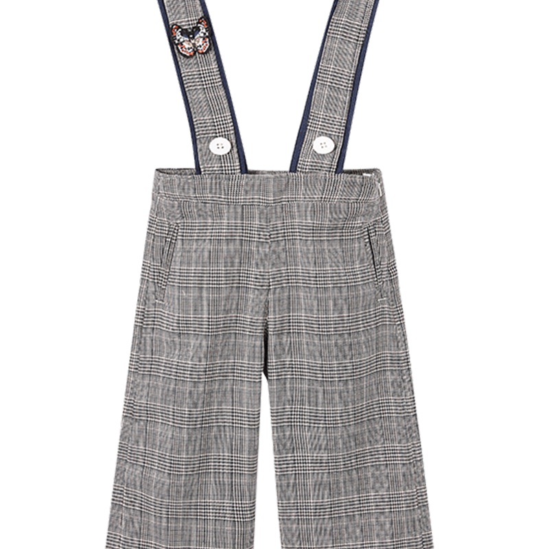 minipeace太平鸟童装女童背带裤儿童长裤格纹阔腿裤春秋装新款