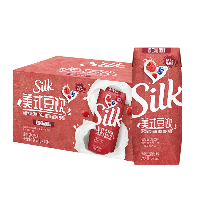 Silk北美混合莓果味调制豆奶饮料利乐钻245ml*15包(新老包装,随机发送)
