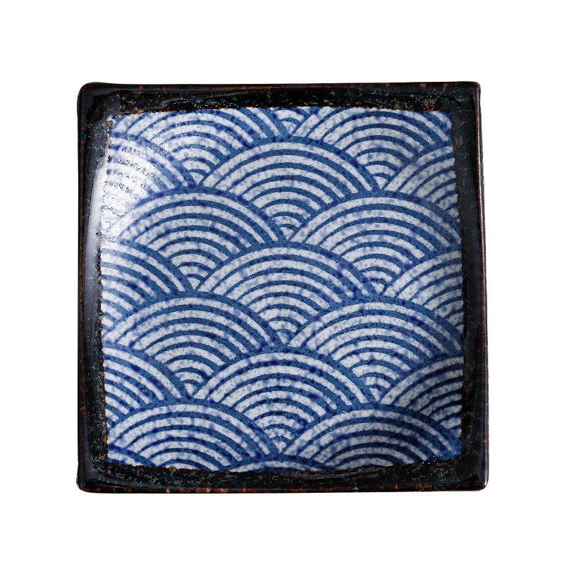 苏宁极物 日本进口爱悦烧青海波釉下彩碗盘碟日式鱼盘和风长方盘陶瓷餐具套装家用(青海波17厘米方盘)