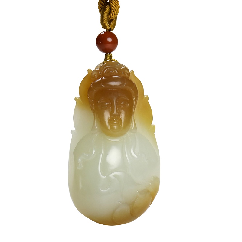 [已售]印象眸 和田玉吊坠 糖白玉观音菩萨孤品玉石坠子 附送证书