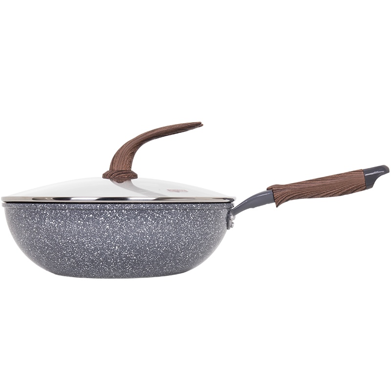 红厨星空涂层炒锅无油烟平底不粘锅燃气电磁炉通用麦饭石炒锅 28cm星空不粘炒锅