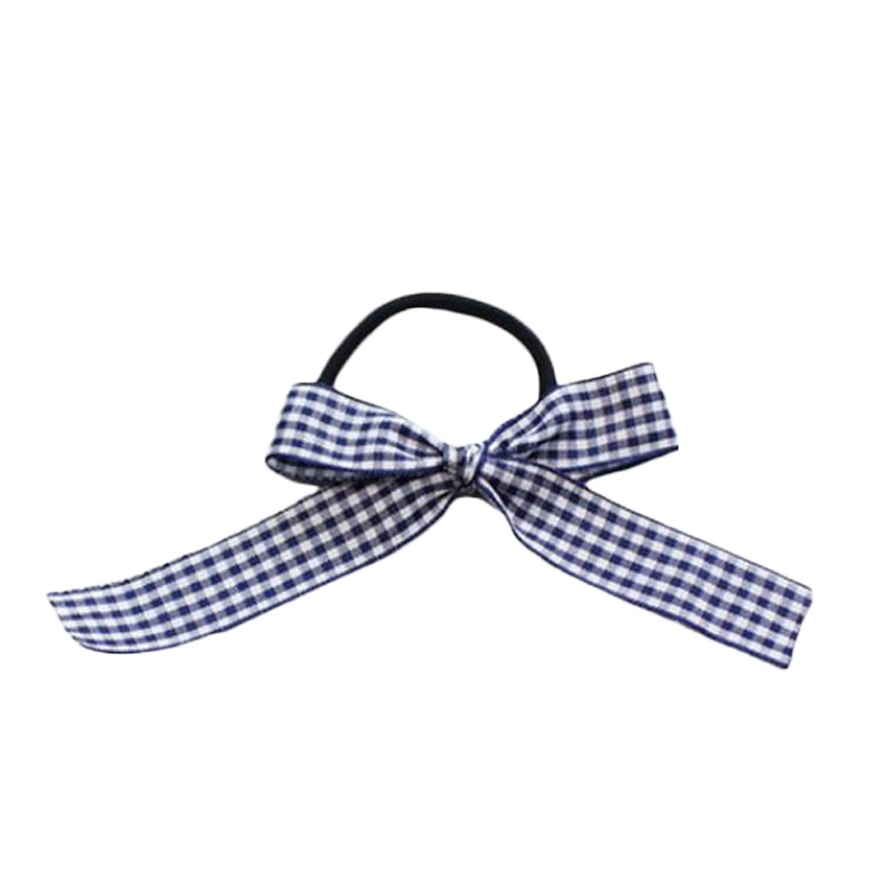 日系和风少女格子发绳丸子头梨花风百搭发圈蝴蝶结宽边布艺橡皮筋 酒红格子