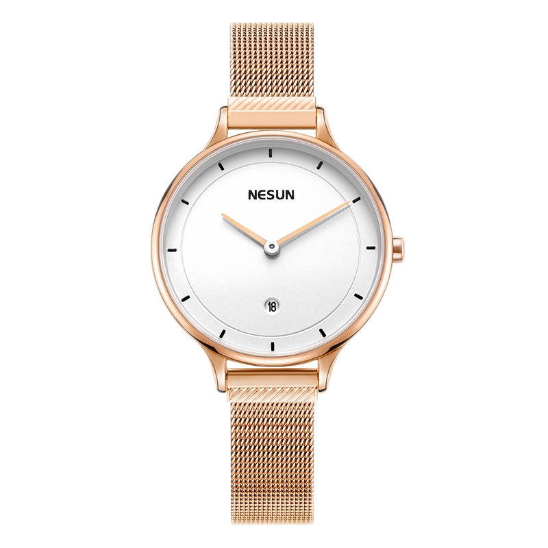 正品尼尚NESUN女士手表石英表 女纤薄优雅女表正装时尚潮流简约学生表防水北欧英伦风腕表气质女表8806