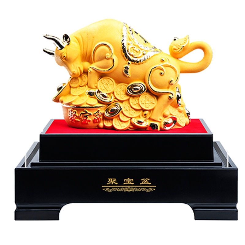 苏宁极物金牛摆件绒沙金聚宝盆