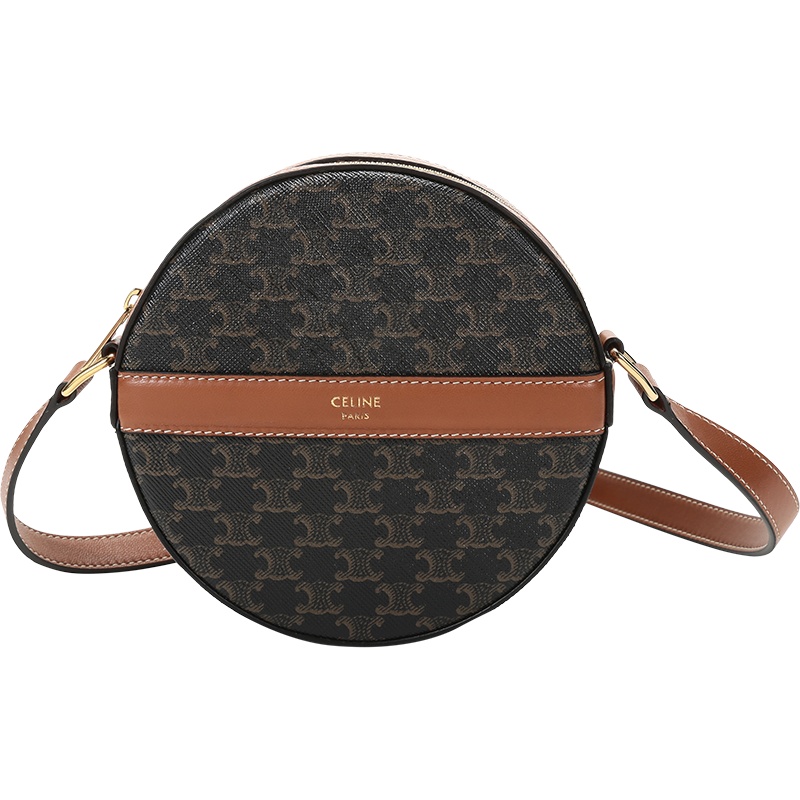 CELINE 赛琳 女士 涂层帆布配皮TRIOMPHE圆形单肩斜挎包钱包10G342CAM