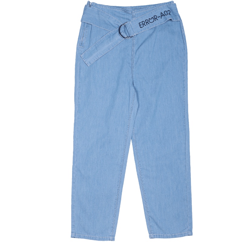 a02商场同款简约刺绣腰带拉链宽松休闲牛仔裤女D1T3C0041PN