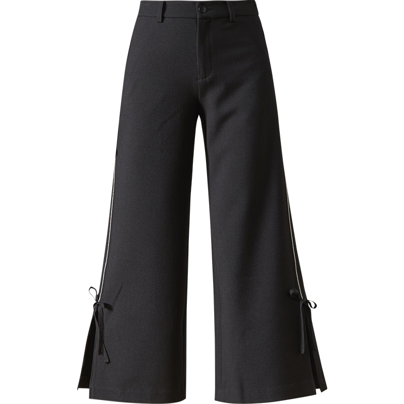 娅丽达女裤2019秋季新款阔腿裤女高腰黑色直筒九分裤垂感宽松裤子U1812