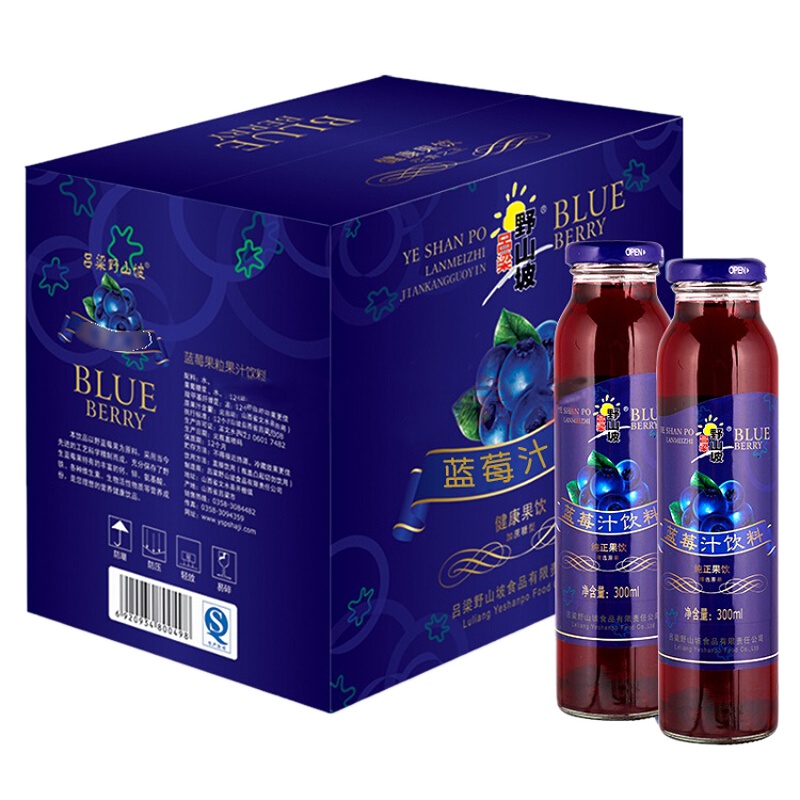 吕梁野山坡 蓝莓汁 果蔬汁饮料 300ml*12瓶 整箱装