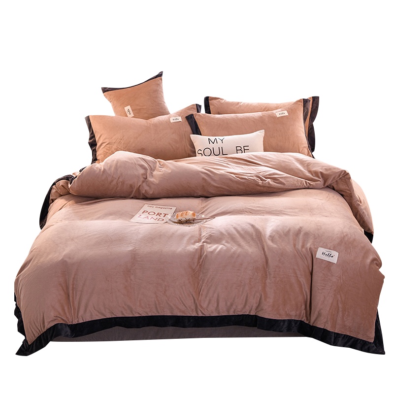 北极绒(Bejirog)家纺 双拼宽边水晶绒珊瑚绒法莱绒保暖床单款床笠款双人四件套床上用品