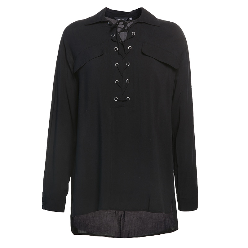 秋水伊人春装新品纯色系带仙女气衬衫女FV15