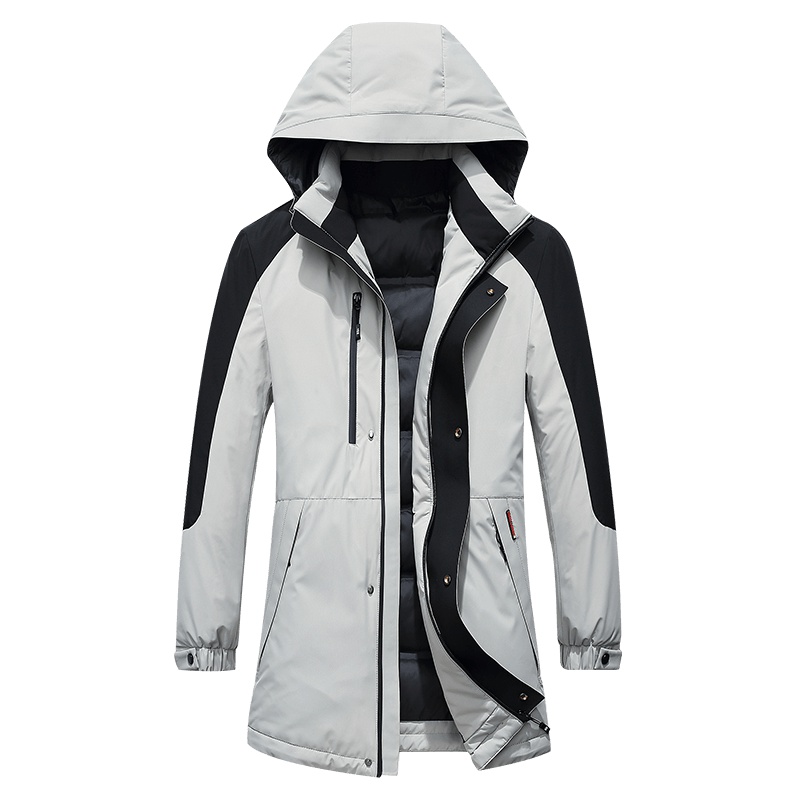 雪中飞羽绒服男士冬季新款撞色时尚休闲保暖外套短款可拆连帽夹克衫