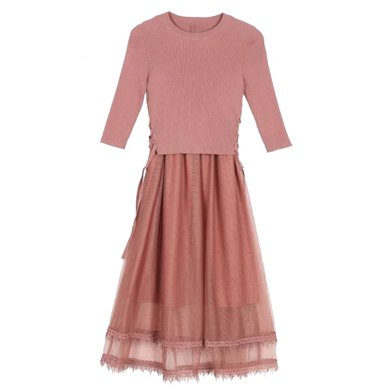 【专柜同款】两件套连衣裙秋冬女士2019新款修身显瘦绑带韩版过膝中长款套装裙30094342