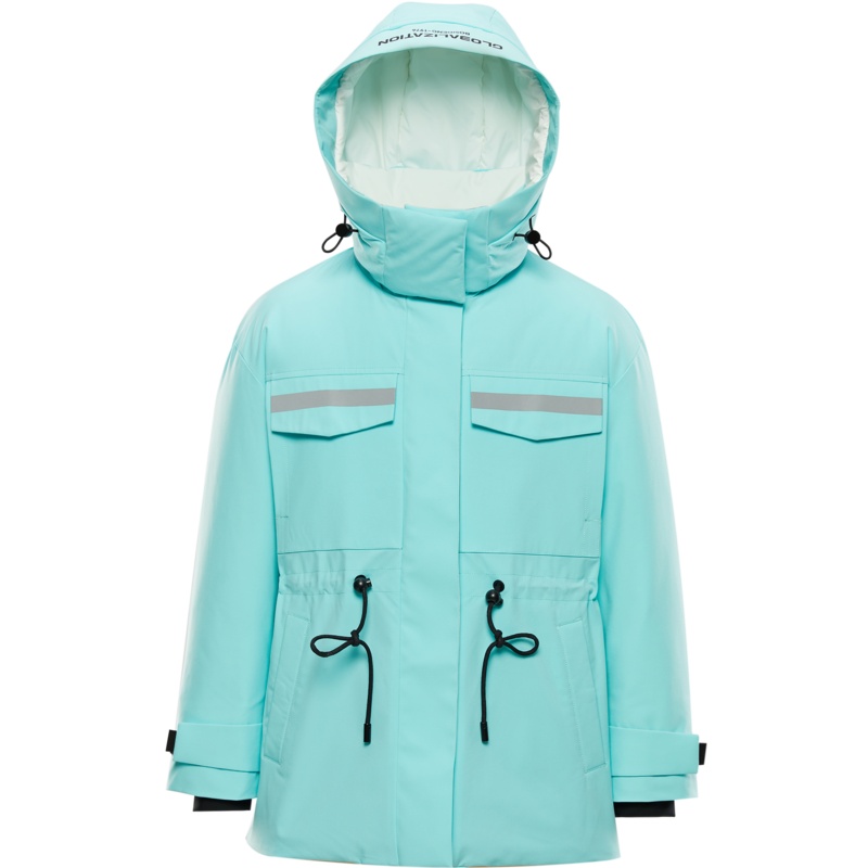 波司登2021年新款女工装风抽绳中长款时尚保暖羽绒服