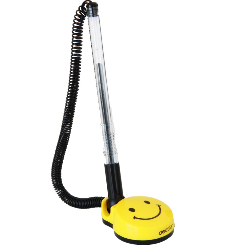 得力deli6793 微笑脸台笔签字笔中性笔 0.5mm 柜台桌笔办公银行柜台水笔可换替芯签字笔24支