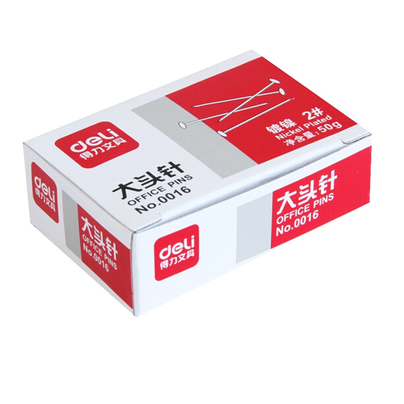 得力 0016 镀镍大头针 办公用品 2# 50枚/盒 5盒装（单位：件）
