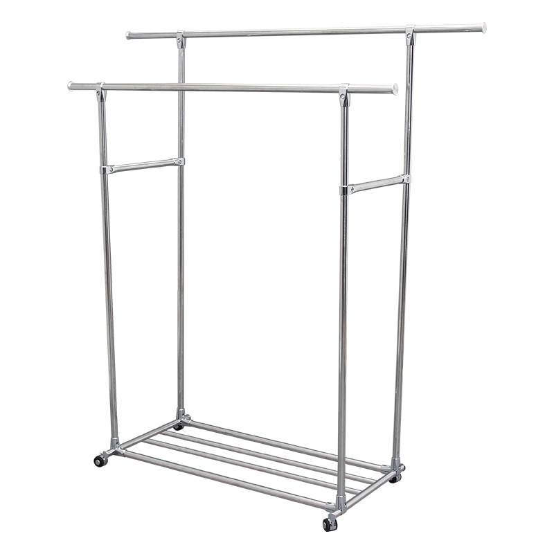 邦禾 全不锈钢双杆晾衣架 室内落地伸缩晒衣架移动升降阳台挂衣架