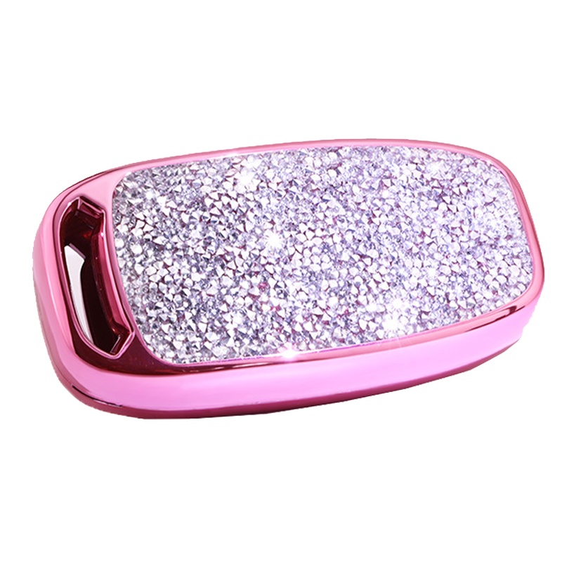 富屯 奥迪钥匙包 奥迪汽车带钻镶钻钥匙包A4LQ5A6LA7A5A8款带钻镶钻女士钥匙包壳套 璀璨粉