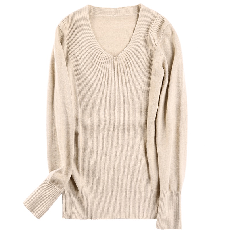 高梵(GOLDFARM)秋季v领针织衫女修身长袖羊毛衫打底衫女套头毛衣
